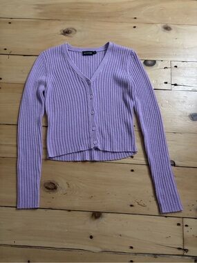 PrettyLittleThing Lavender Ribbed V-Neck Button Cardigan